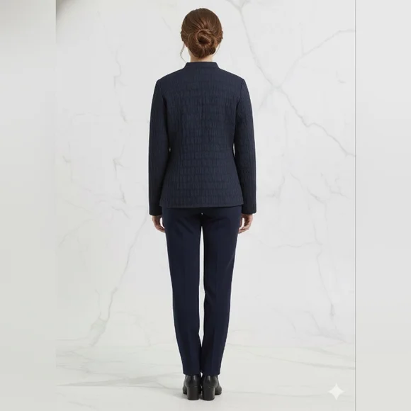 Alfred Dunner Navy Straight Leg Pants & Embroidered Jacket - Picture 2 of 4